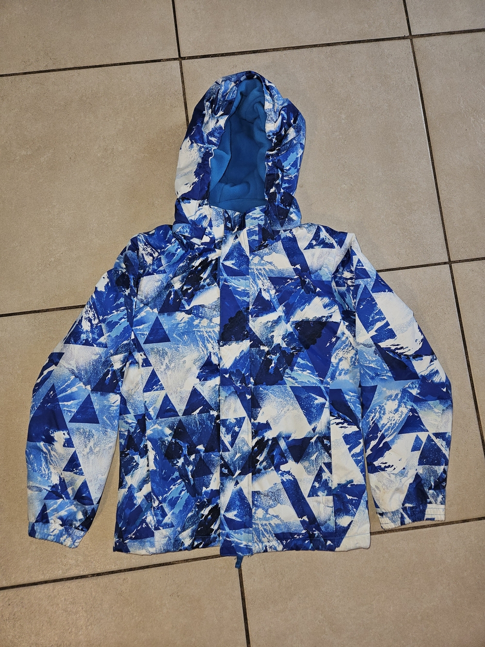 Hooded Blue Geometric Puffer Jacket for Kids
